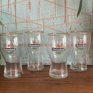 Vintage Set of 4 Heineken Half Pint Beer Glasses  5" With Box